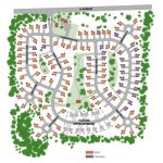 Subdivision map showing lots marked as "sold" in brown and "for sale" in purple, with roads, green areas, and a section labeled "future development.